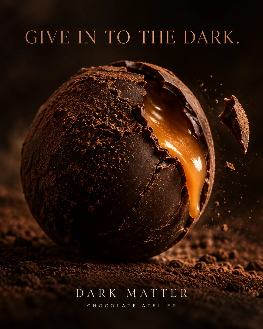 Dark Matter: A cracked chocolate truffle becomes a caramel eclipse.