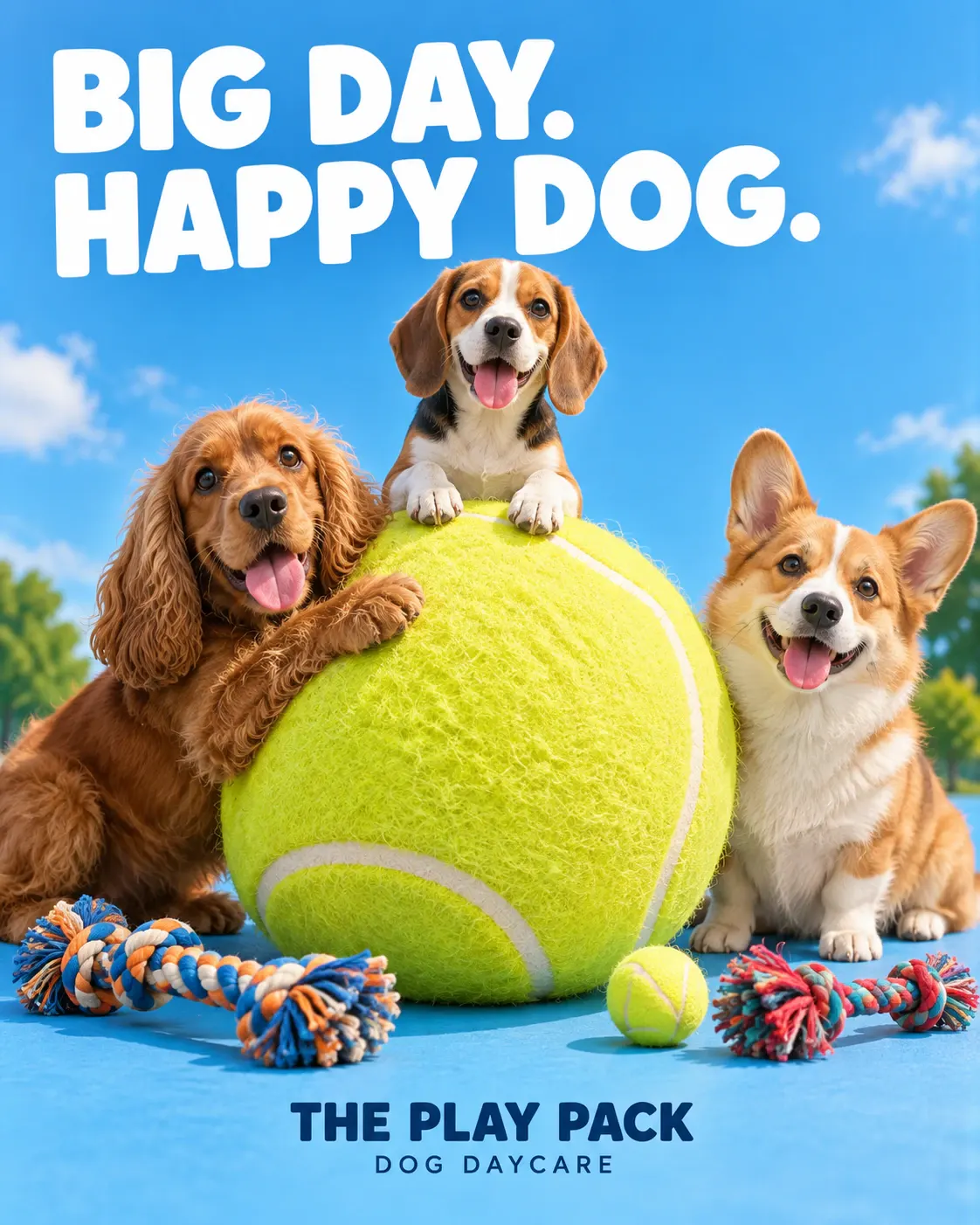 The Play Pack: A tennis ball planet surrounded by playful dog toys.