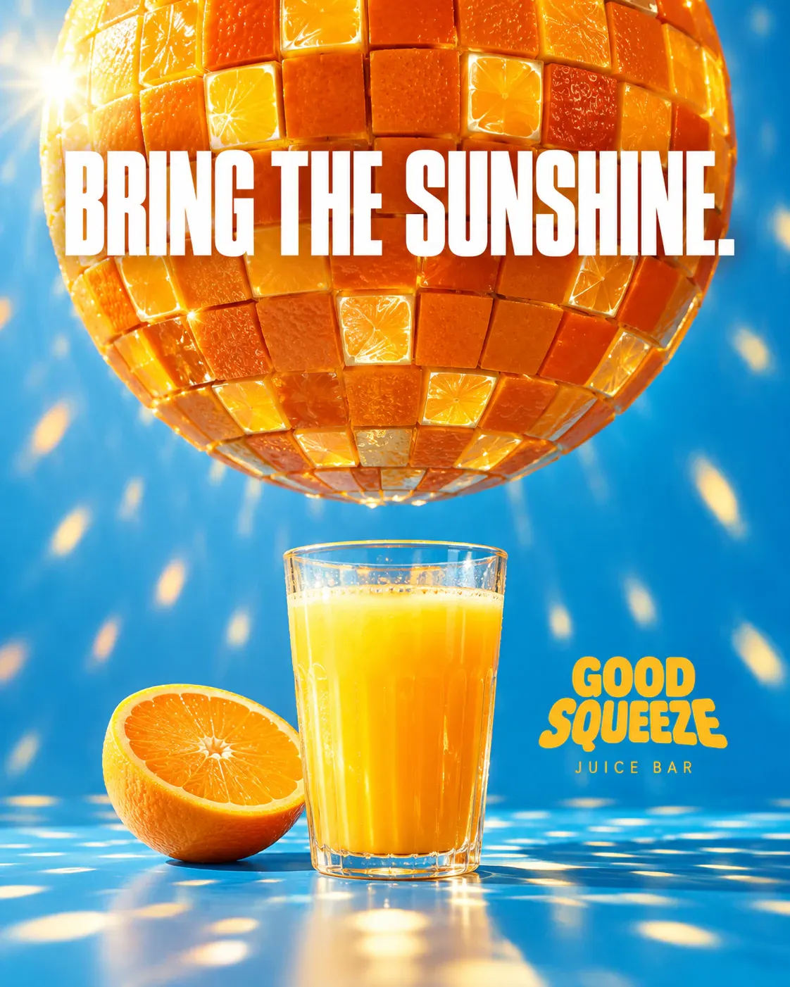 Good Squeeze: An orange becomes a glittering citrus disco ball.