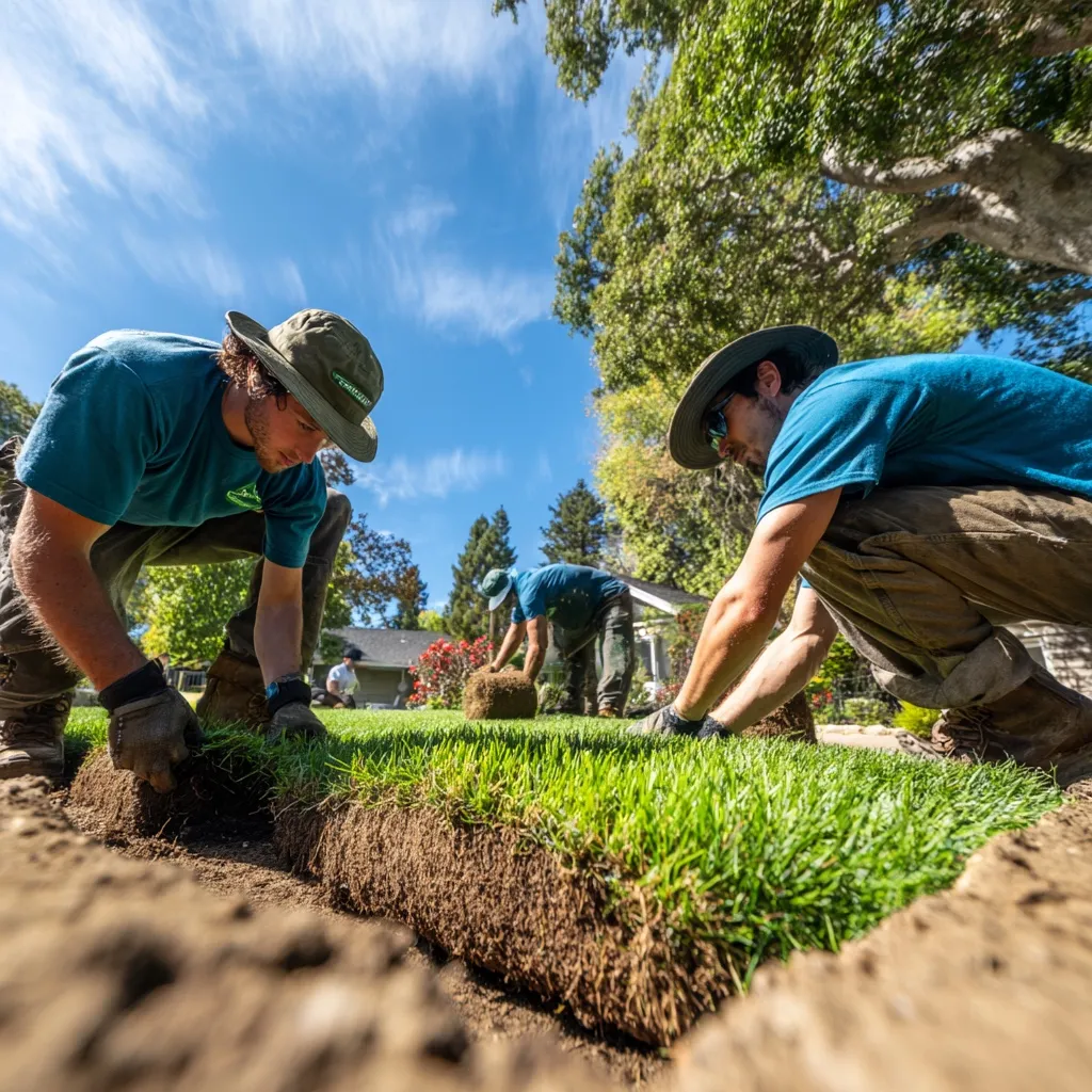 Post: a crew laying fresh sod