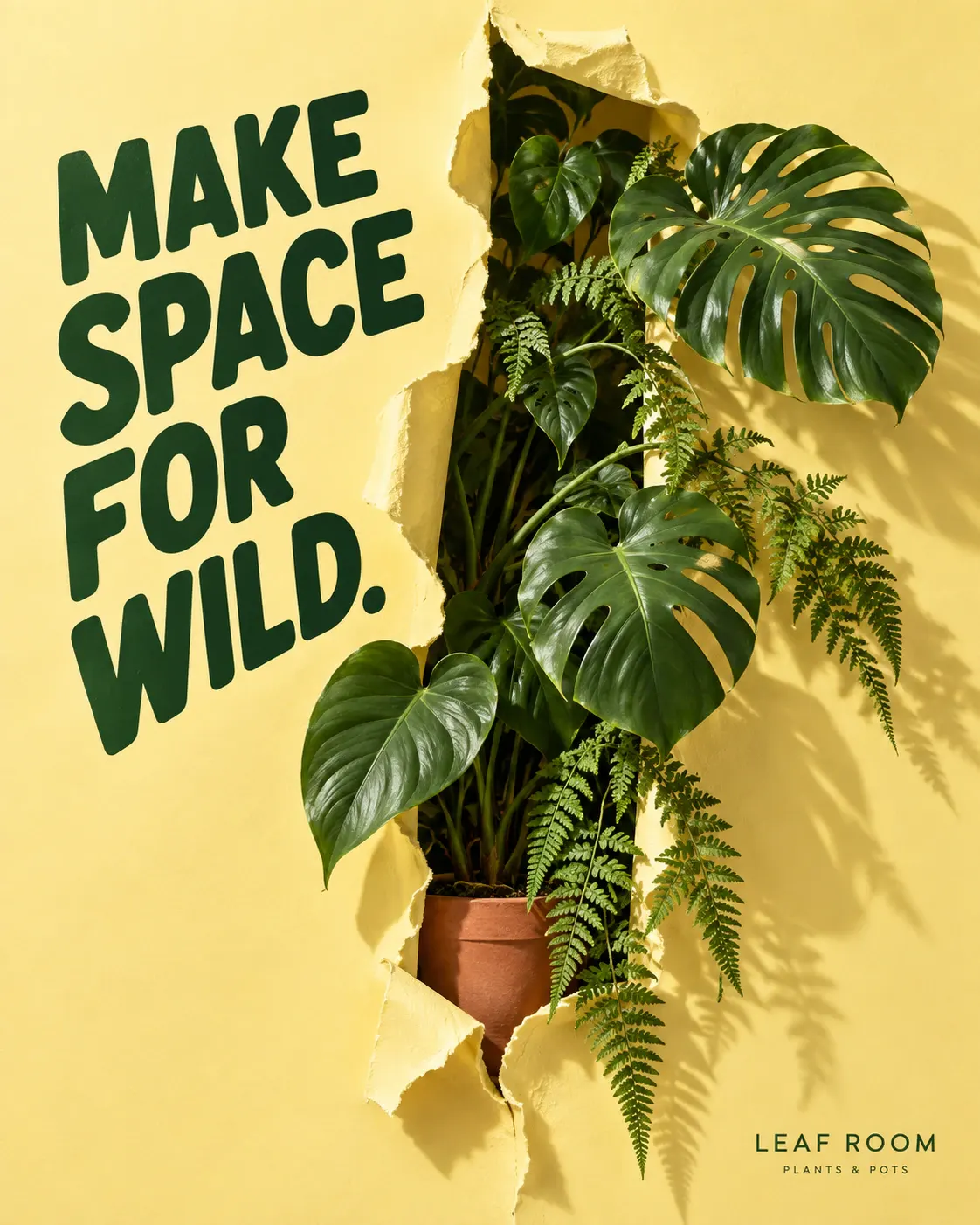 Leaf Room: A miniature jungle bursts through a paper doorway.