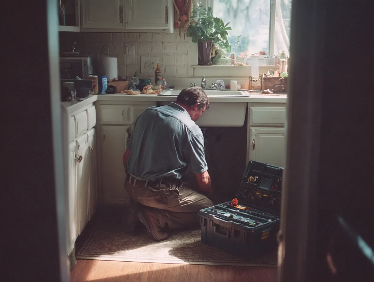 Plumber fixing a kitchen sink