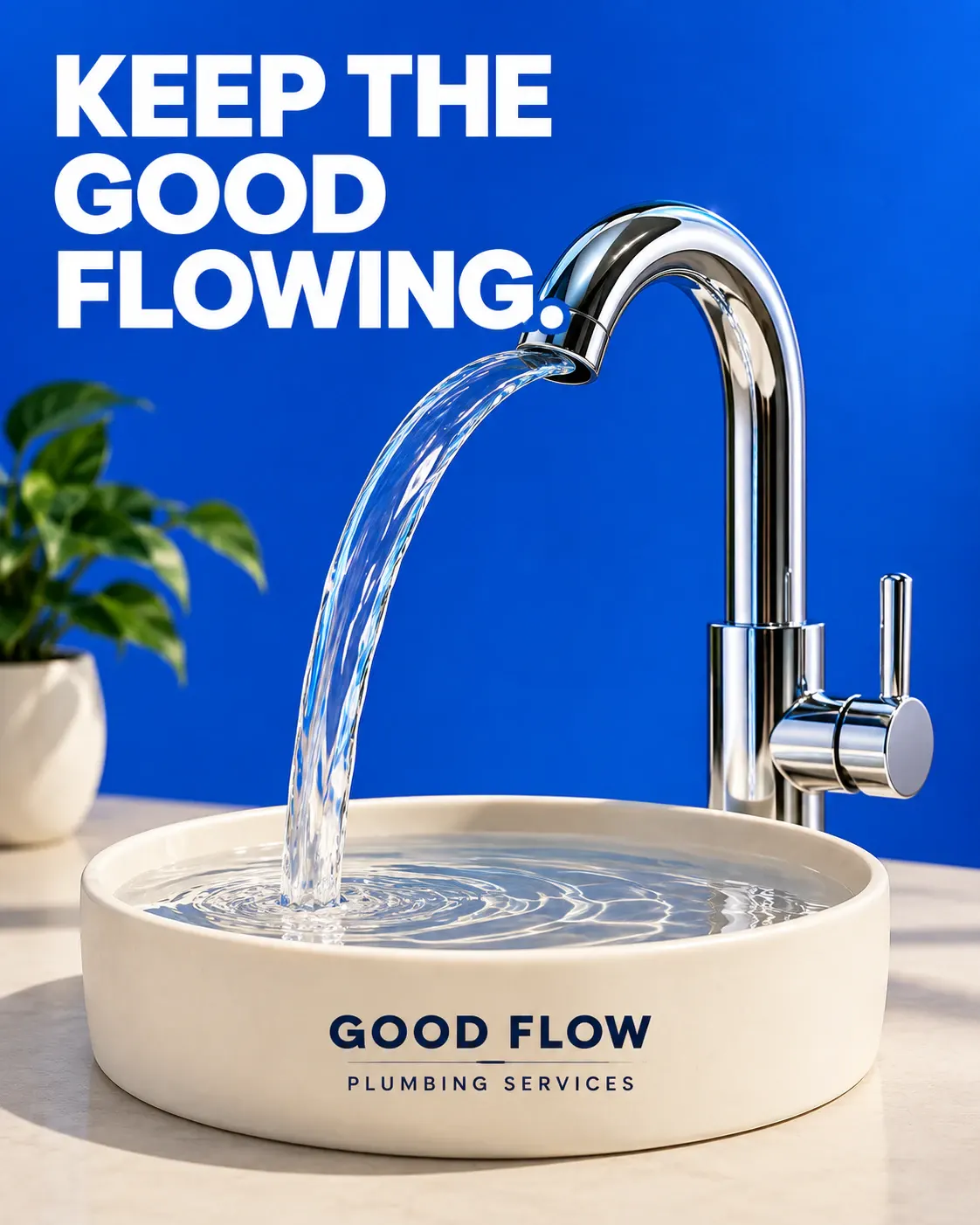 Good Flow: A chrome tap pours one perfectly shaped ribbon of water.